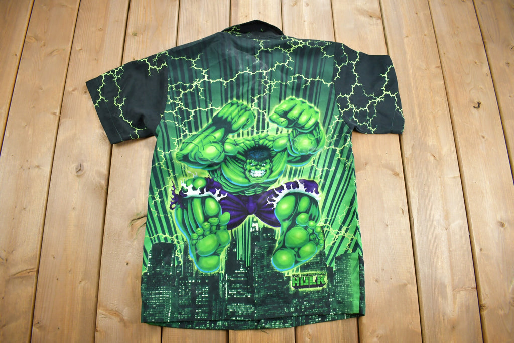 Vintage 2002 The Incredible Hulk All Over Print Button Up T-Shirt Marvel Superhero All Over Print