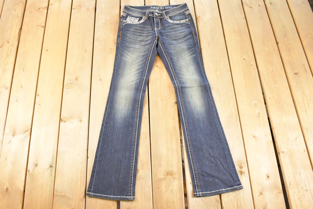 Vintage Deadstock Y2K Grace In LA Bedazzled Low Rise Jeans Women's Size 27 x 32