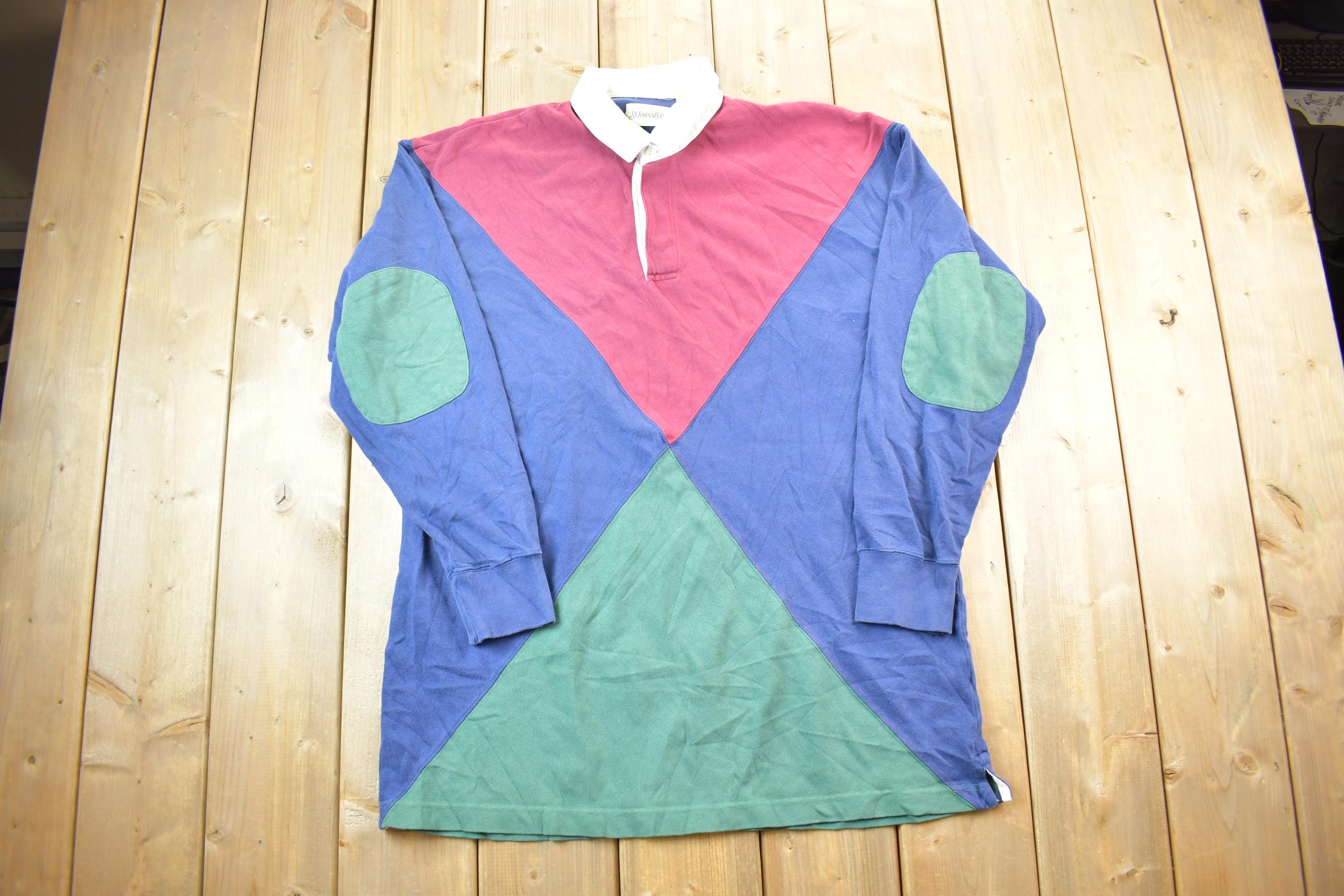 Vintage 1990s St Johns Bay Colour Block Rugby Style Quarter Button Up Shirt