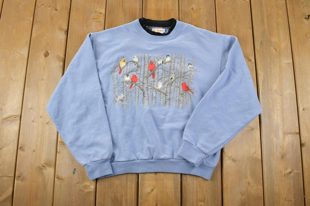 Vintage 1990s Morning Sun Bird Theme Double Collar Crew Neck