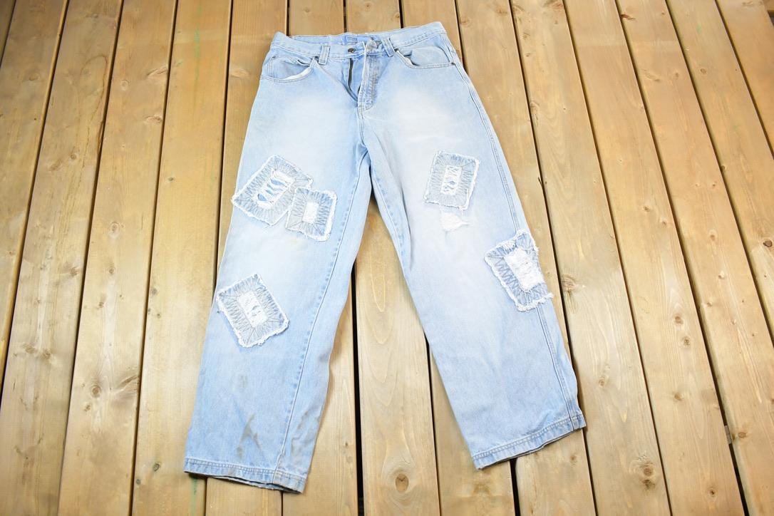 Vintage 1990s Moffat Patchwork Hip Hop Denim Jeans Size 32 x 32