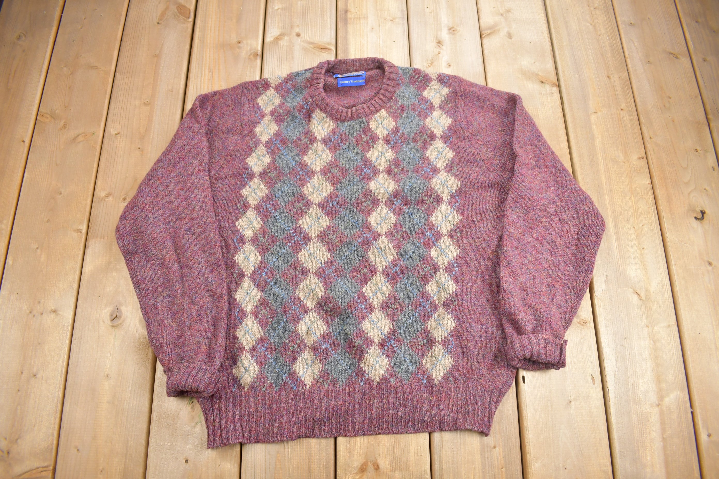 Vintage 1990s Pendleton Country Traditional 100% Virgin Wool Knit Crewneck Sweater