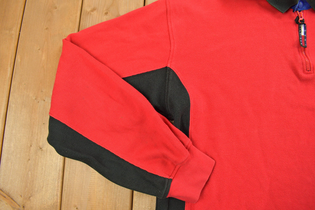 Vintage 1990s Tommy Hilfiger Collared Embroidered Quarter Zip Fleece Sweater