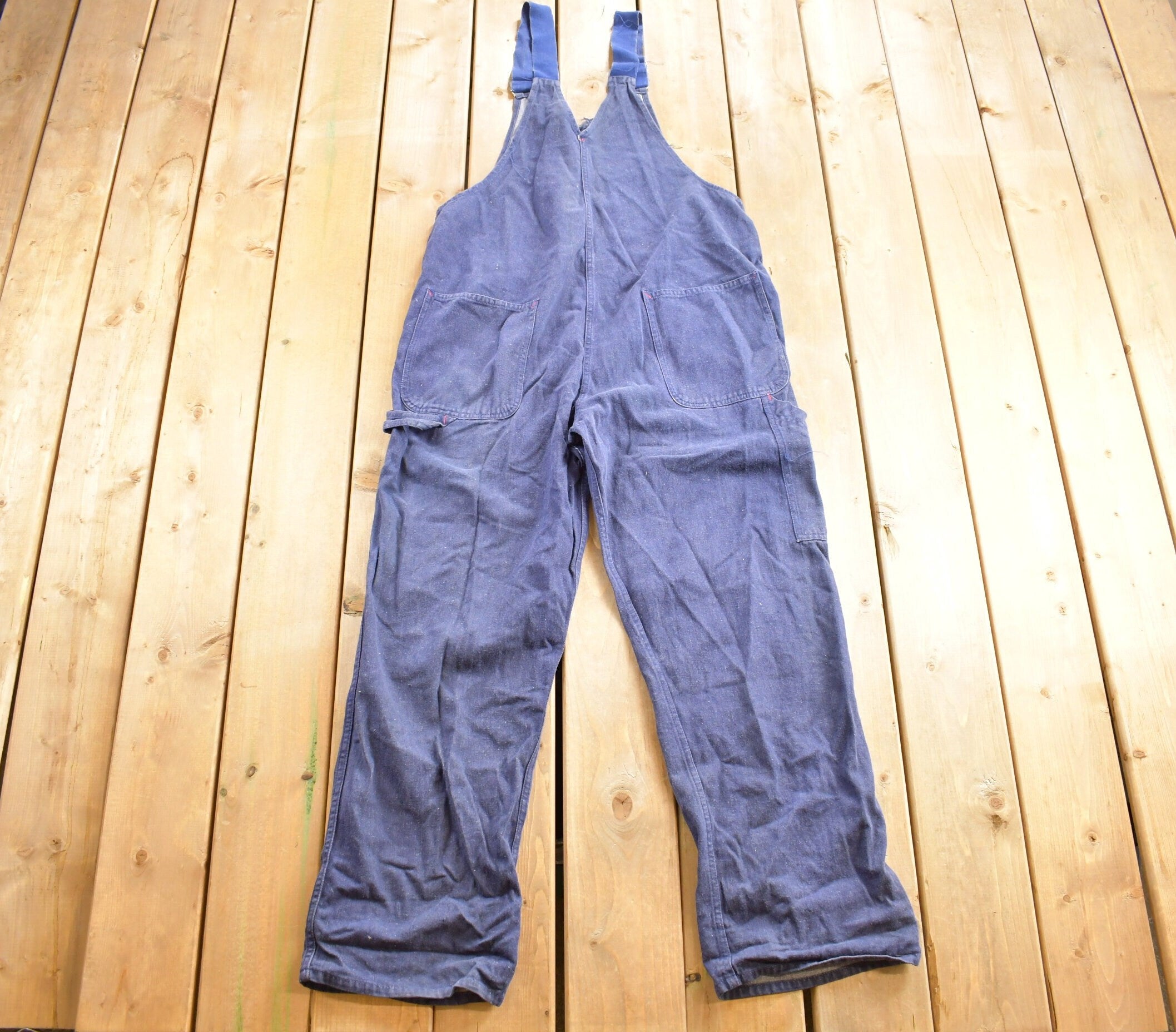 Vintage 1970s Golden Horse Zip Up Front Overalls Size 42 x 30.5 / Utility Pants / Vintage Workwear / Distressed Workwear / One Piece /