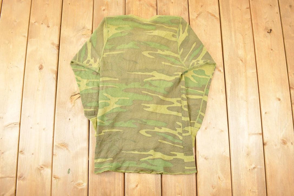 Vintage 1990s Camo Quarter Button Long Johns Crewneck Shirt Men's S