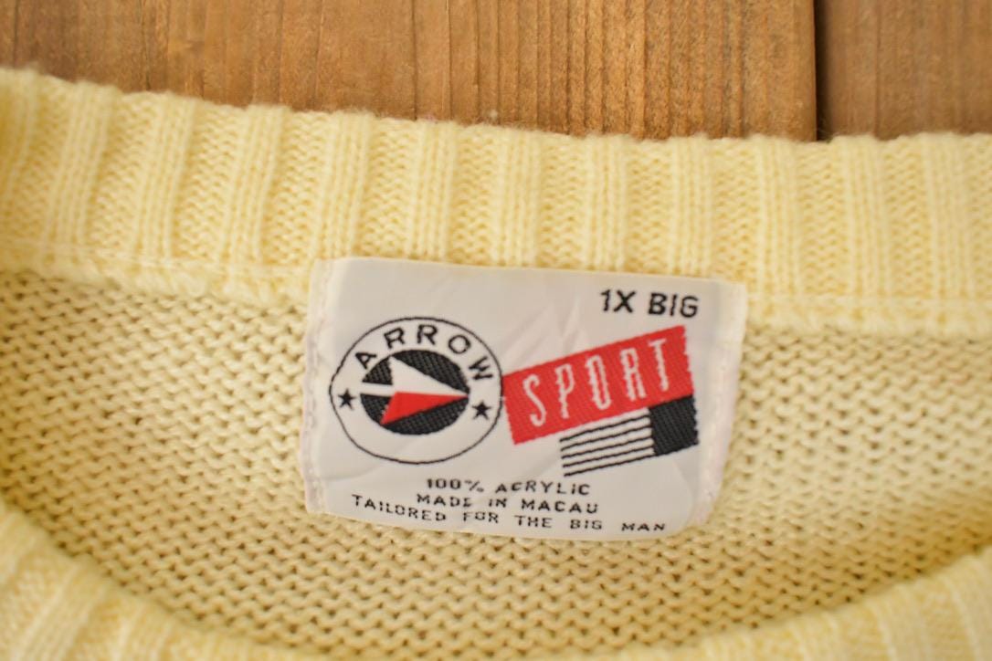Vintage 1990s Arrow Sport Colorblock Cable Knit Crewneck Sweater Mens L / 90s Knitted Sweatshirt / Vintage Preppy Knits