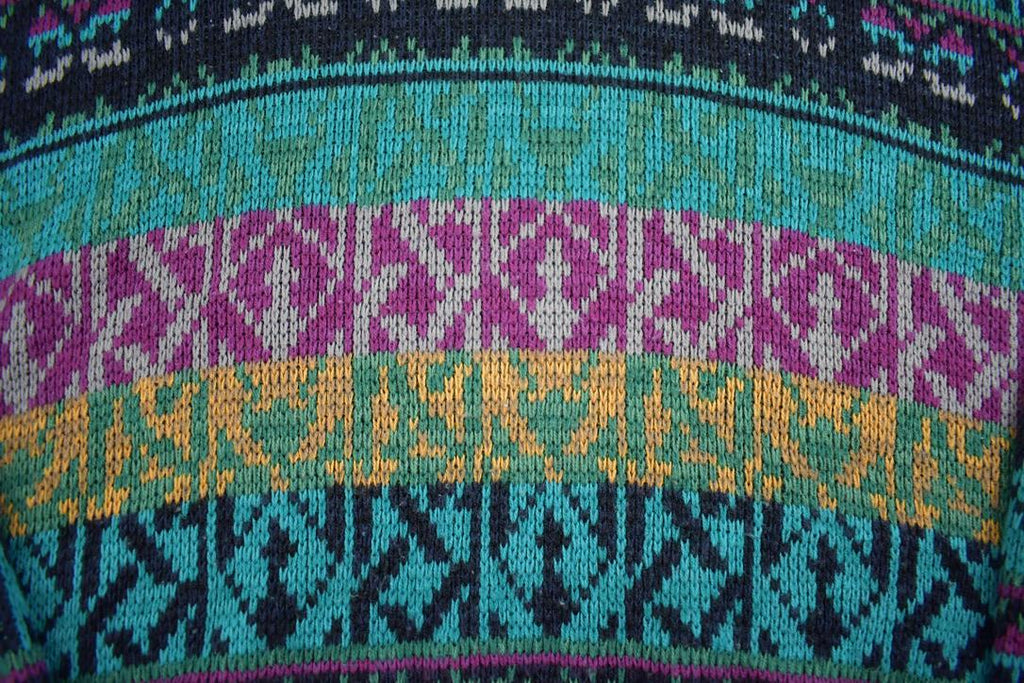 Vintage 1990s Campus Colourful Abstract Pattern Knit Zip Up Sweater