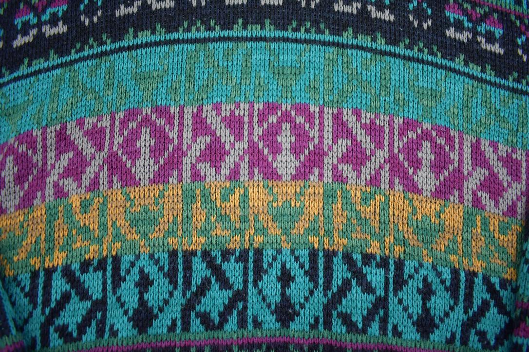 Vintage 1990s Campus Colourful Abstract Pattern Knit Zip Up Sweater