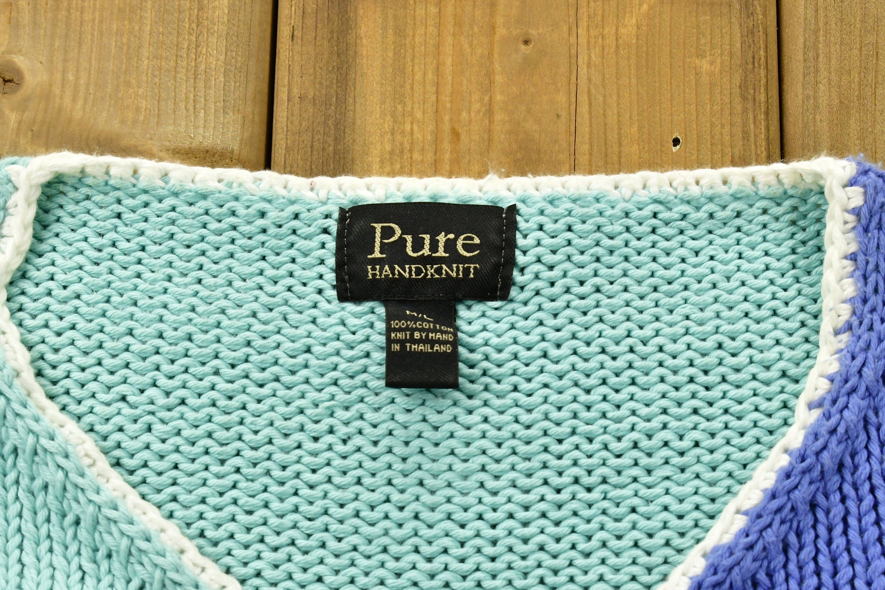 Vintage 90's Pure Hand Knitted Color Block Sweater