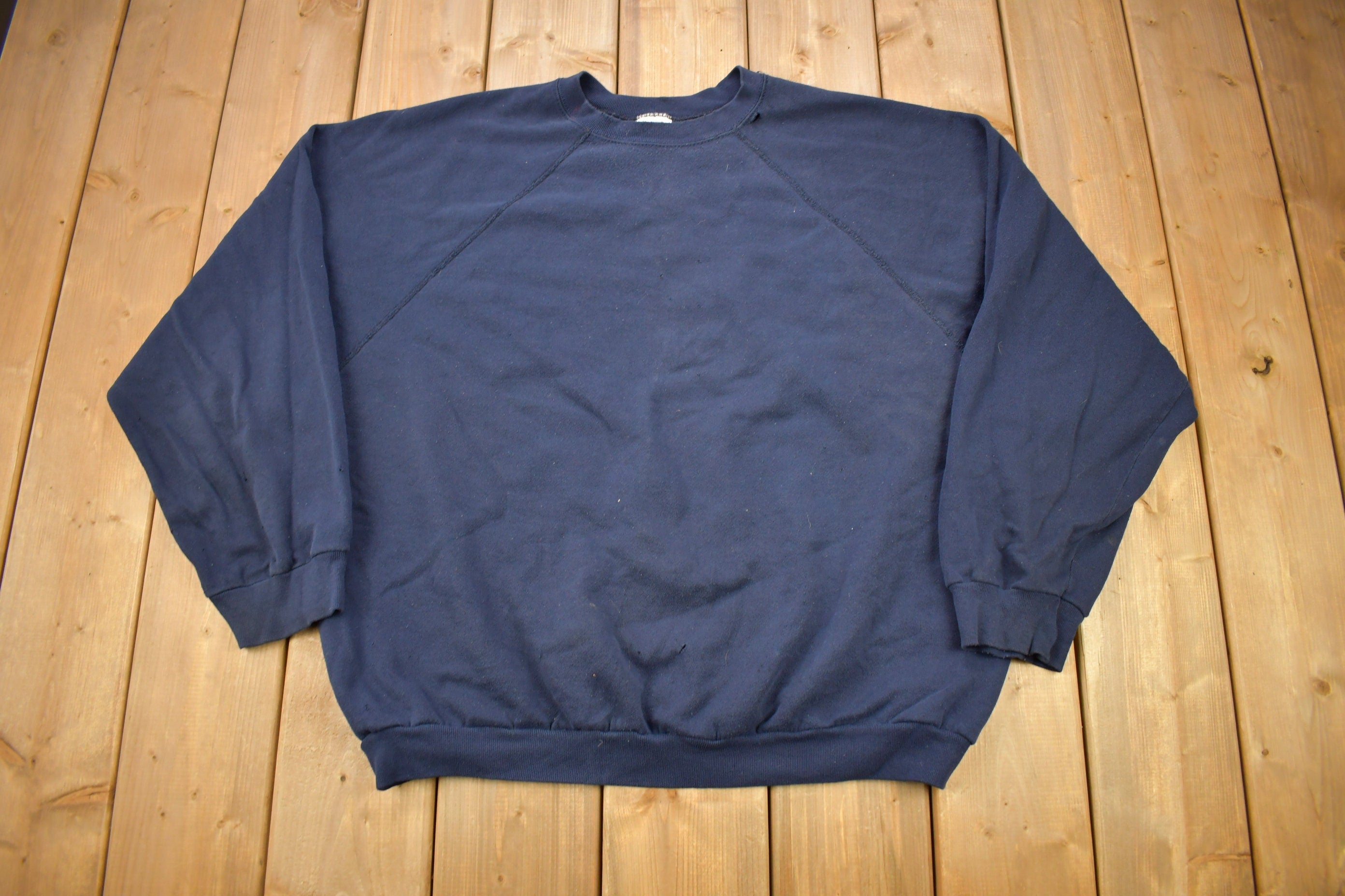 Vintage 1980s Tultex Blue Blank Raglan Crewneck Sweatshirt