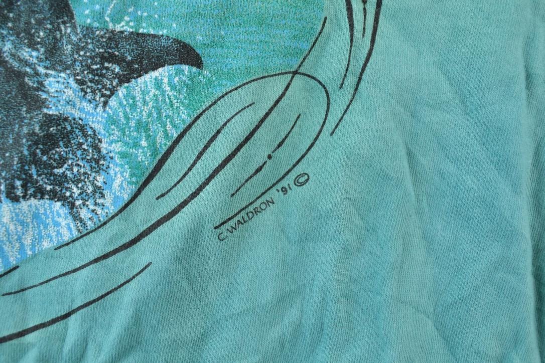 Vintage 1990s Orca Whale Plymouth Massachusetts Souvenir T-Shirt
