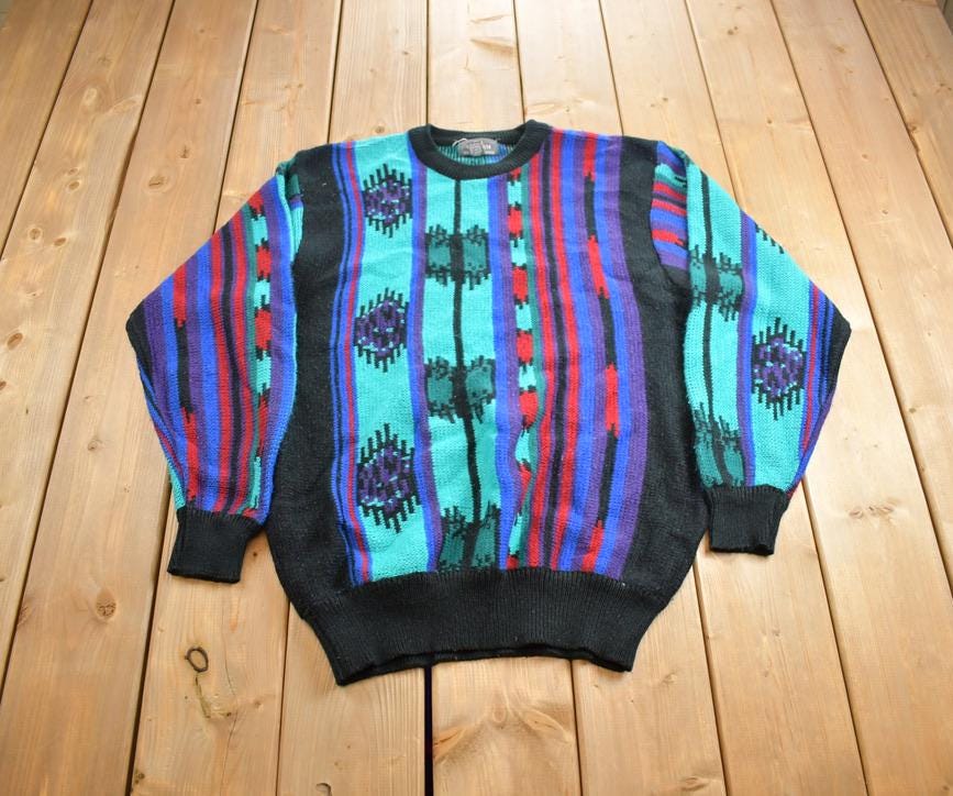 Vintage 1990s Sir Willam Knit Abstract Pattern Crewneck Sweater