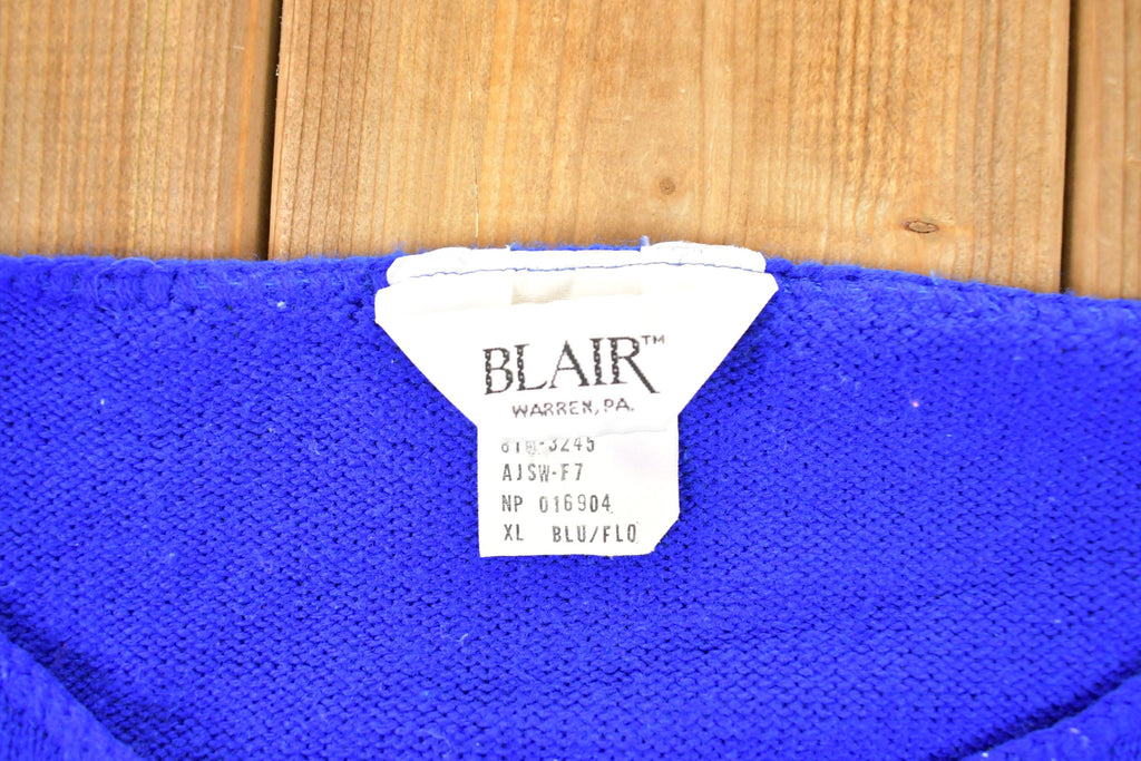 Vintage 1980s Blair Floral Knit Crewneck Sweater Women's XL