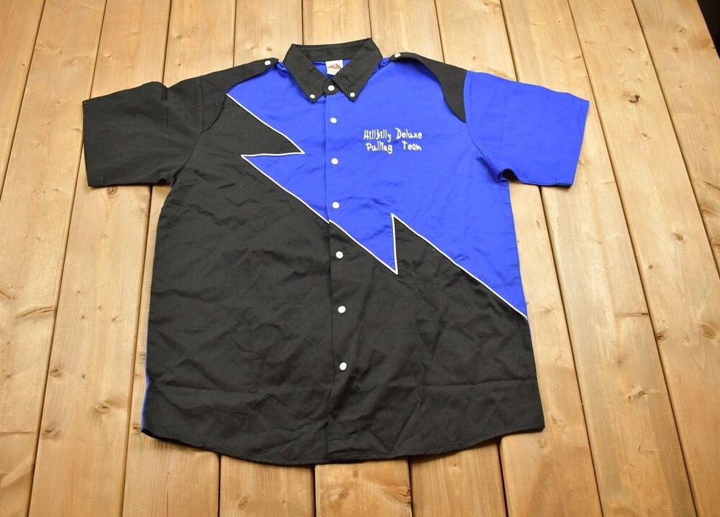 Vintage 1990s Hillbilly Deluxe Pulling Team Color Block Button Up Shirt
