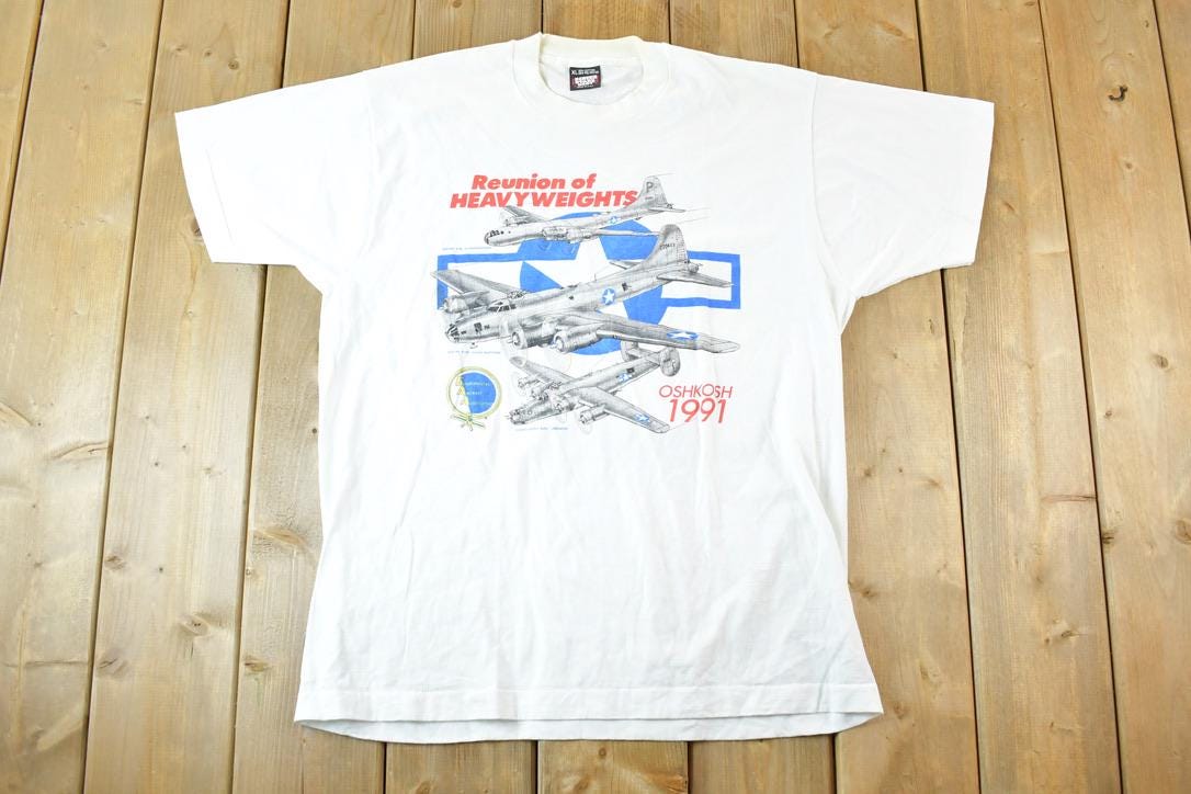 Vintage 1991 OSHKOSH Reunion Of Heavyweights Souvenir Airplane T-Shirt Men's L