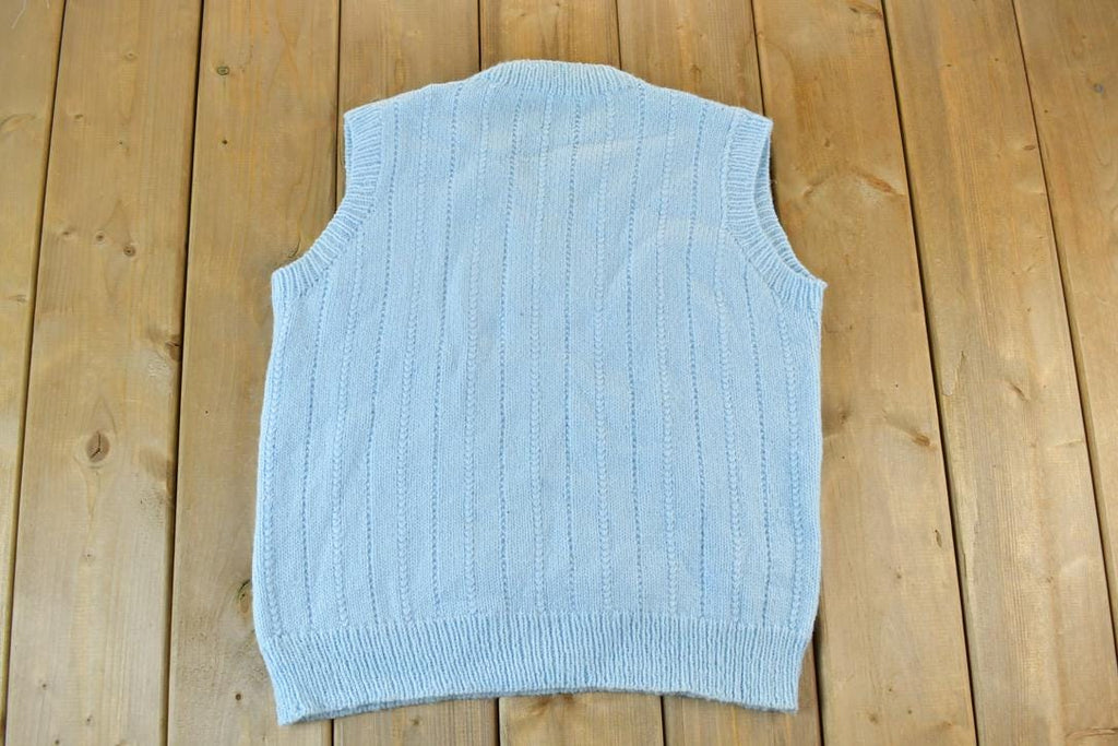 Vintage 1970s Blue Knit Sweater Vest