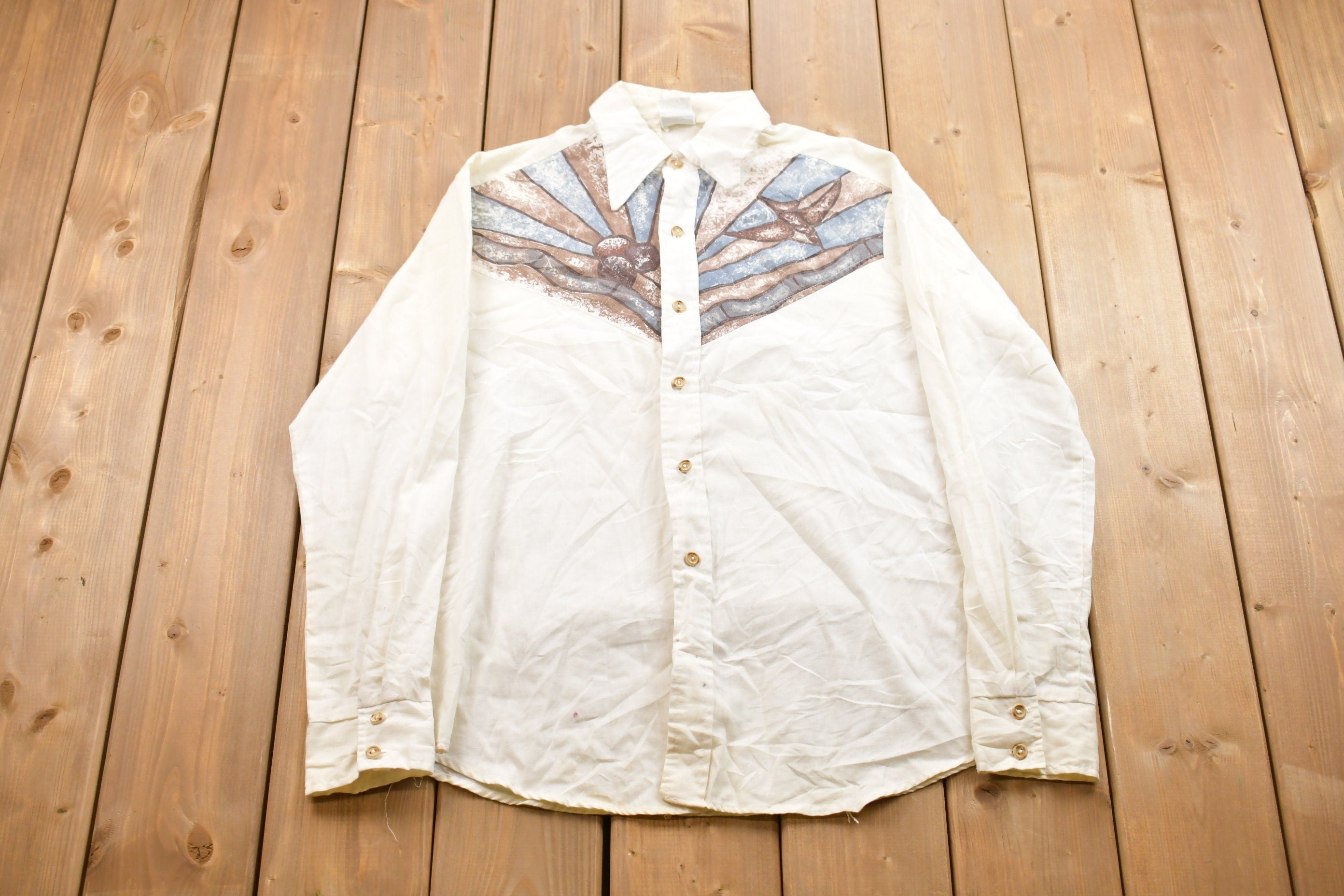 Vintage 1960s Stained Glass Button Up Shirt