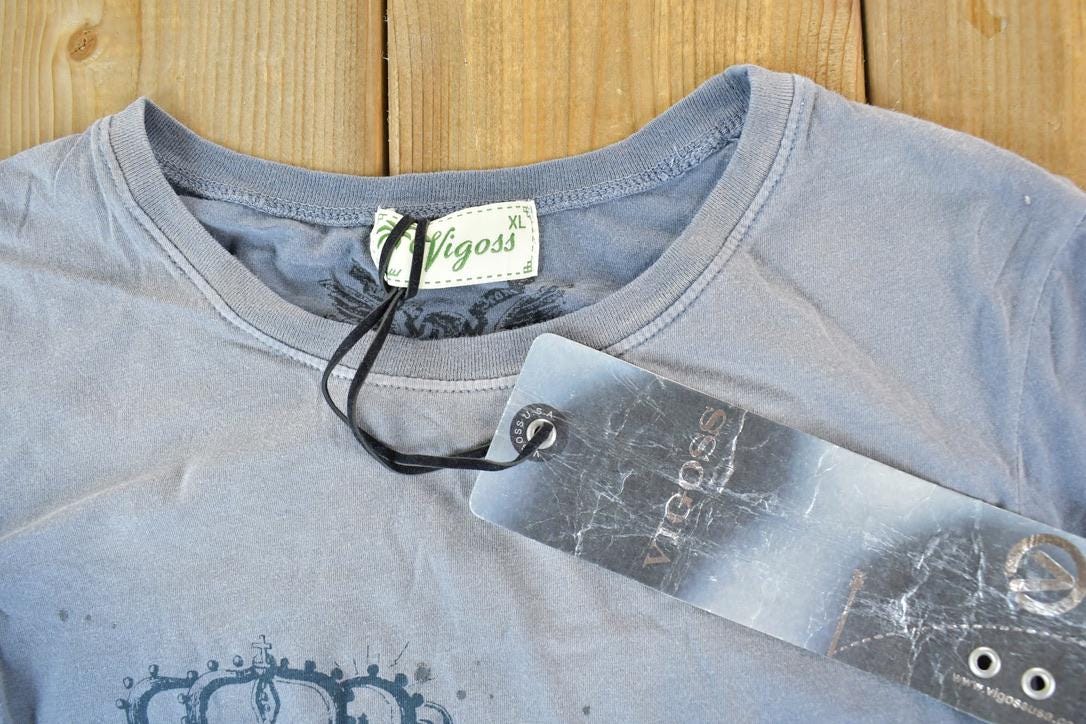 Women Vintage Deadstock Vigoss Y2K Argyle Lion Double Sleeve T-Shirt