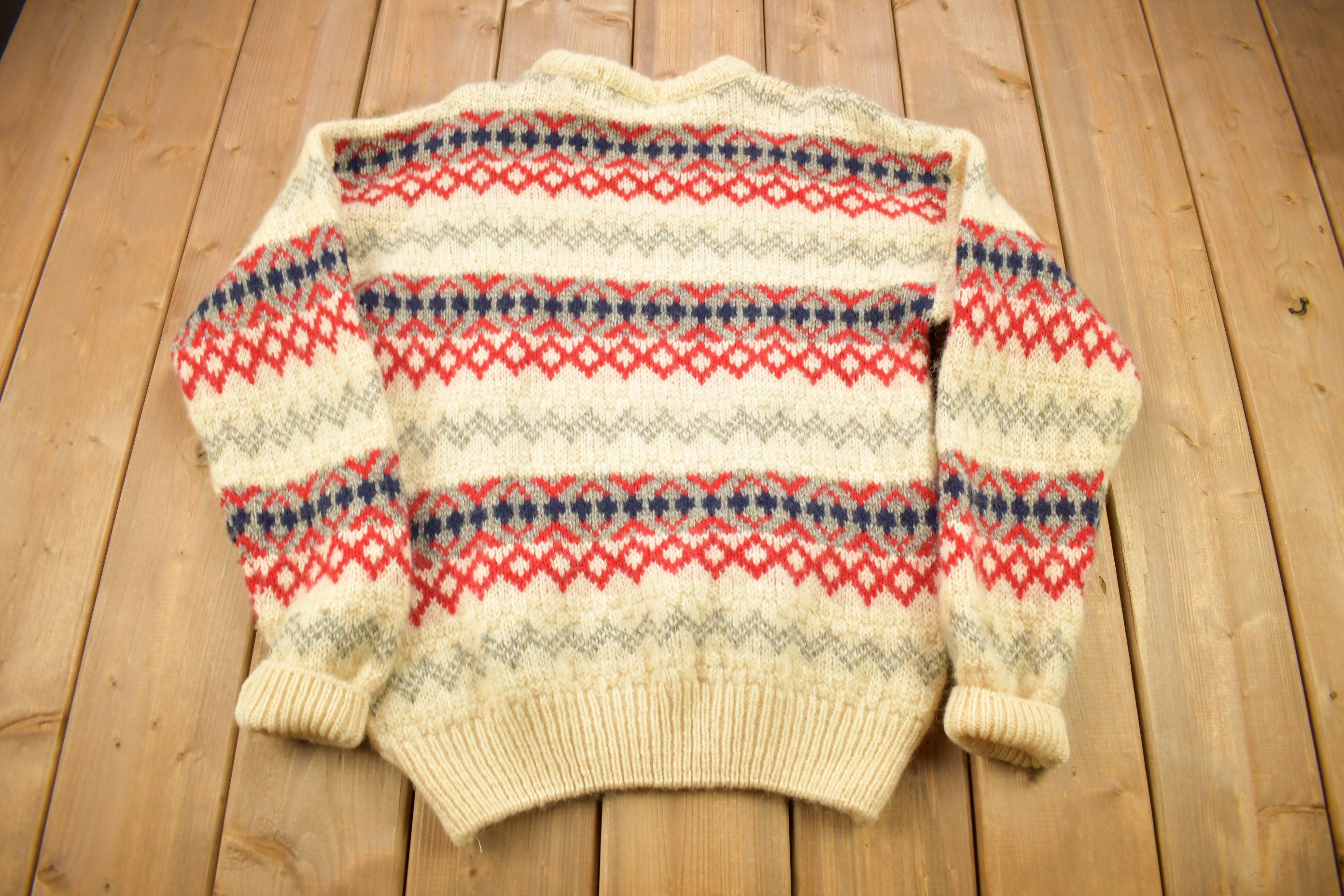 Vintage 1990s Heather & Tweed 100% Wool Knitted Crewneck Sweater