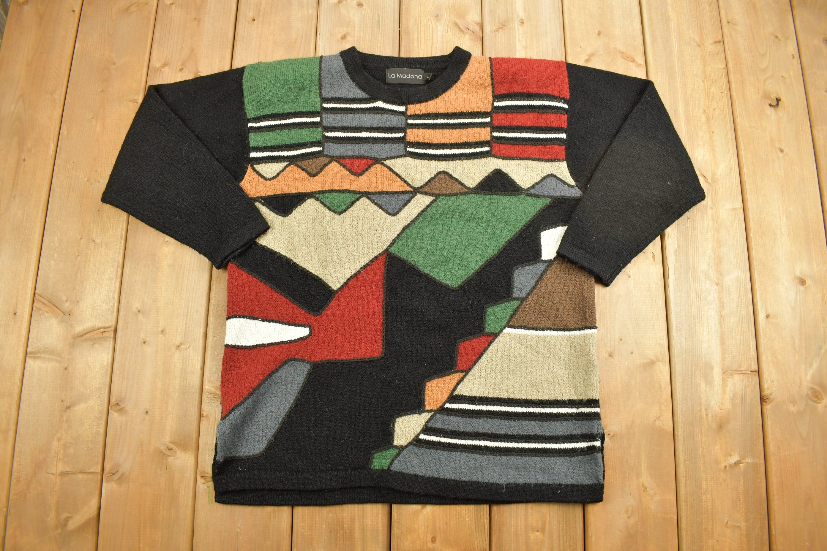 Vintage 1990s Knitted La Madona Crewneck Sweater /