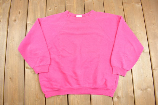 Vintage 1980s Blank Hot Pink Crewneck Sweatshirt / Raglan / 80s Crewneck / Essential / Streetwear / 90s Blank / With Pockets