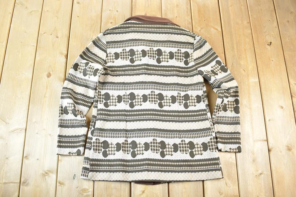 Vintage 1960s Knit Abstract Pattern Button Up Cardigan Sweater Mens M