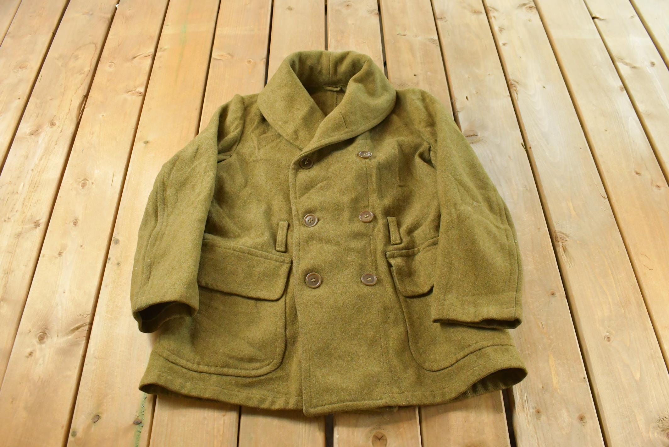 Vintage 1920s WW1 Mackinaw Short Overcoat Wool Army Jacket Men's S