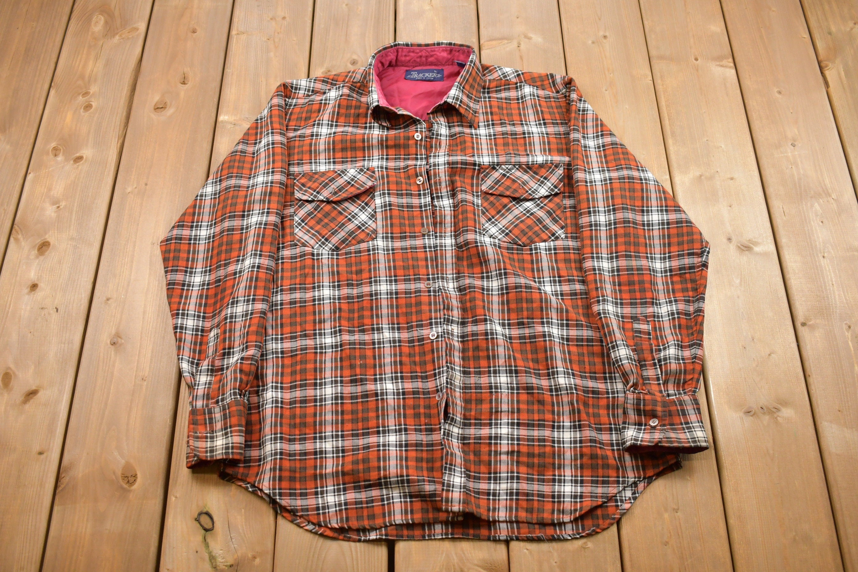 Vintage 1990s Tracker Lined Plaid Button Up Shirt  1990s Button Up  Vintage Flannel  Casual Wear  Workwear  Pattern Button Up