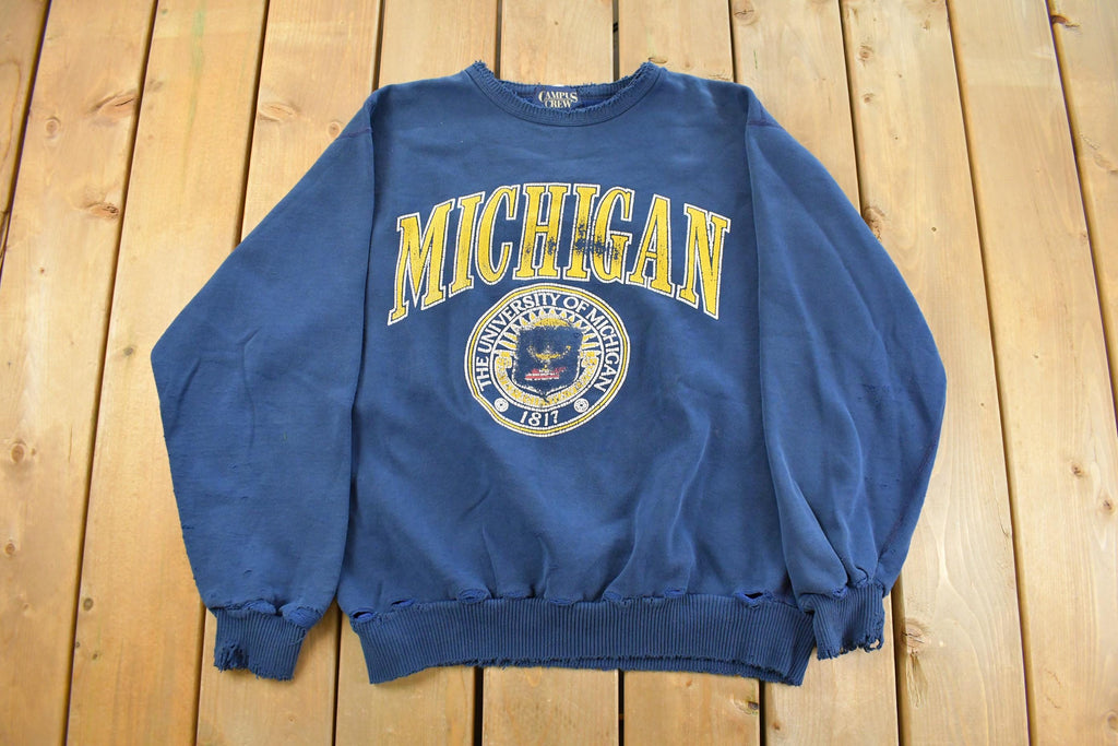 Vintage 1990s Distressed University Of Michigan Wolverines Collegiate Crewneck Sweatshirt Men's Large