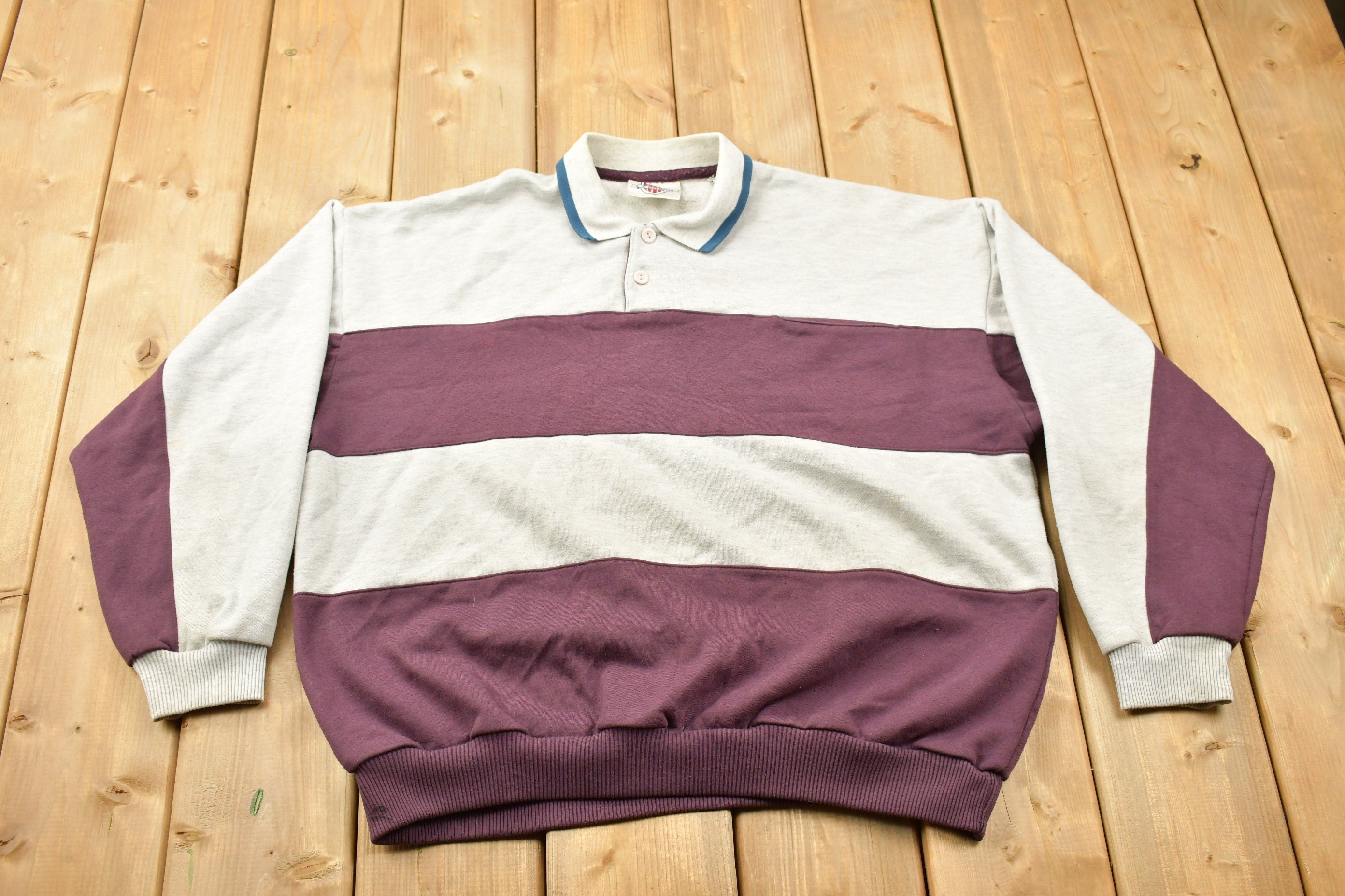 Vintage 1990s Claybrooke Sport Quarter Button Striped Shirt