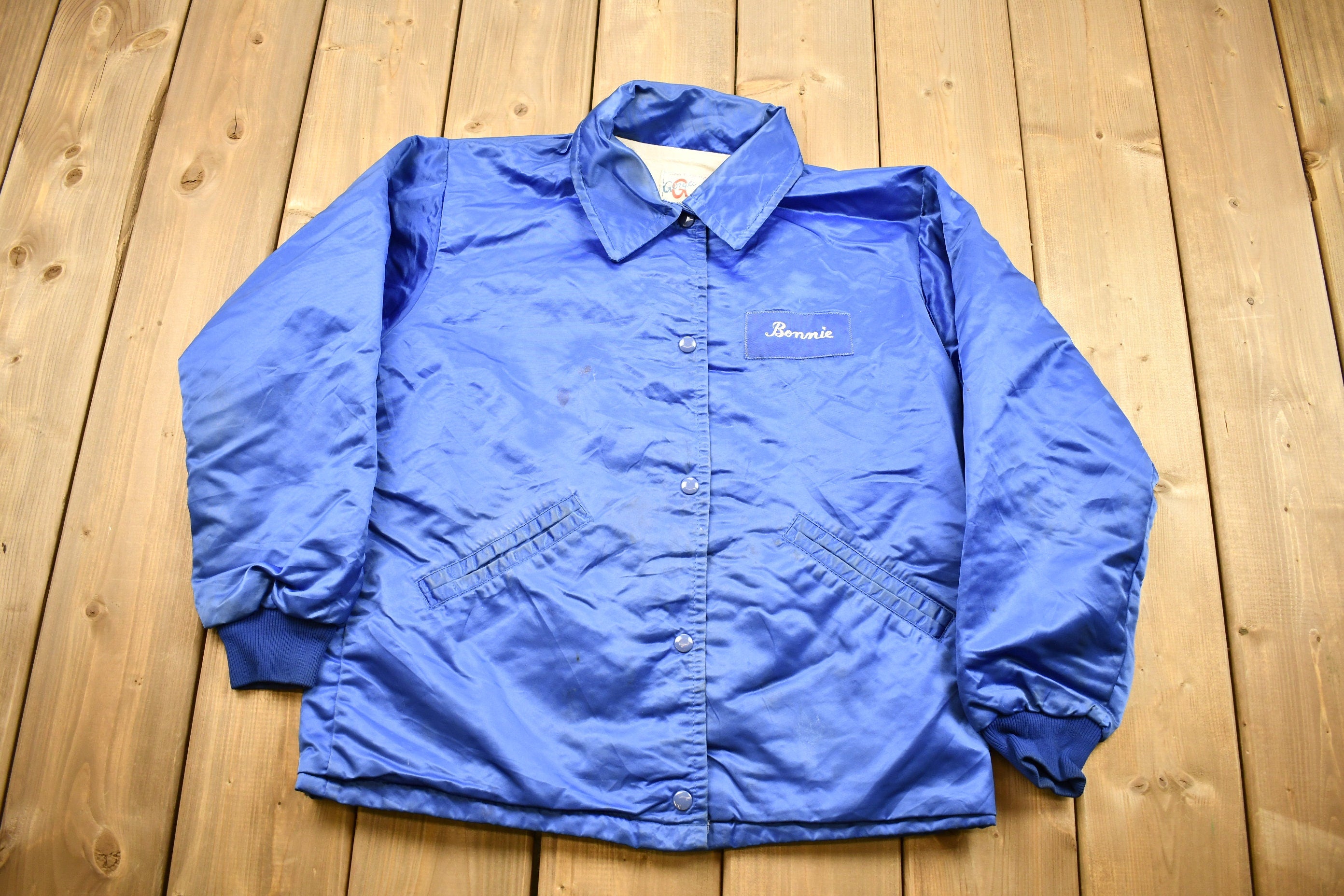 Vintage 1980s Blue Country Satin Windbreaker Jacket