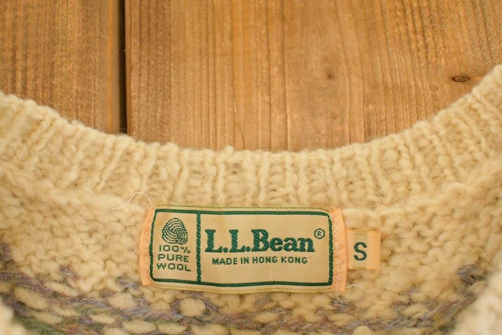 Vintage 1990s LL Bean Wool Knit Crewneck Sweater Women's S / 90's Abstract Pattern 3D Knitted Sweatshirt