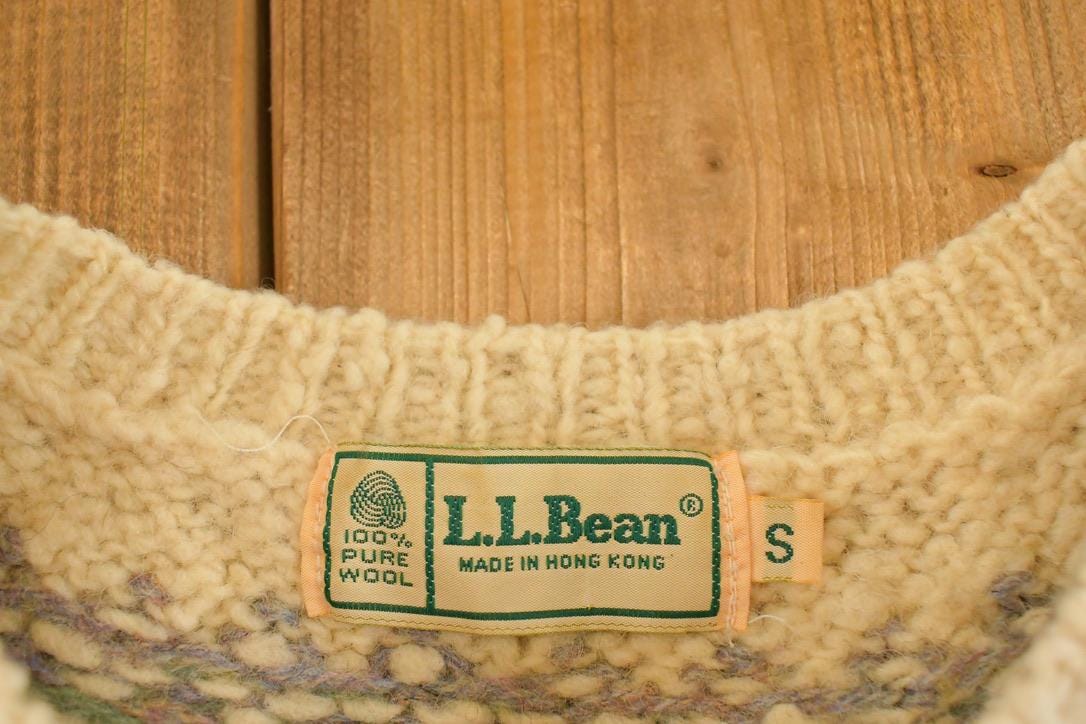 Vintage 1990s LL Bean Wool Knit Crewneck Sweater Women's S / 90's Abstract Pattern 3D Knitted Sweatshirt