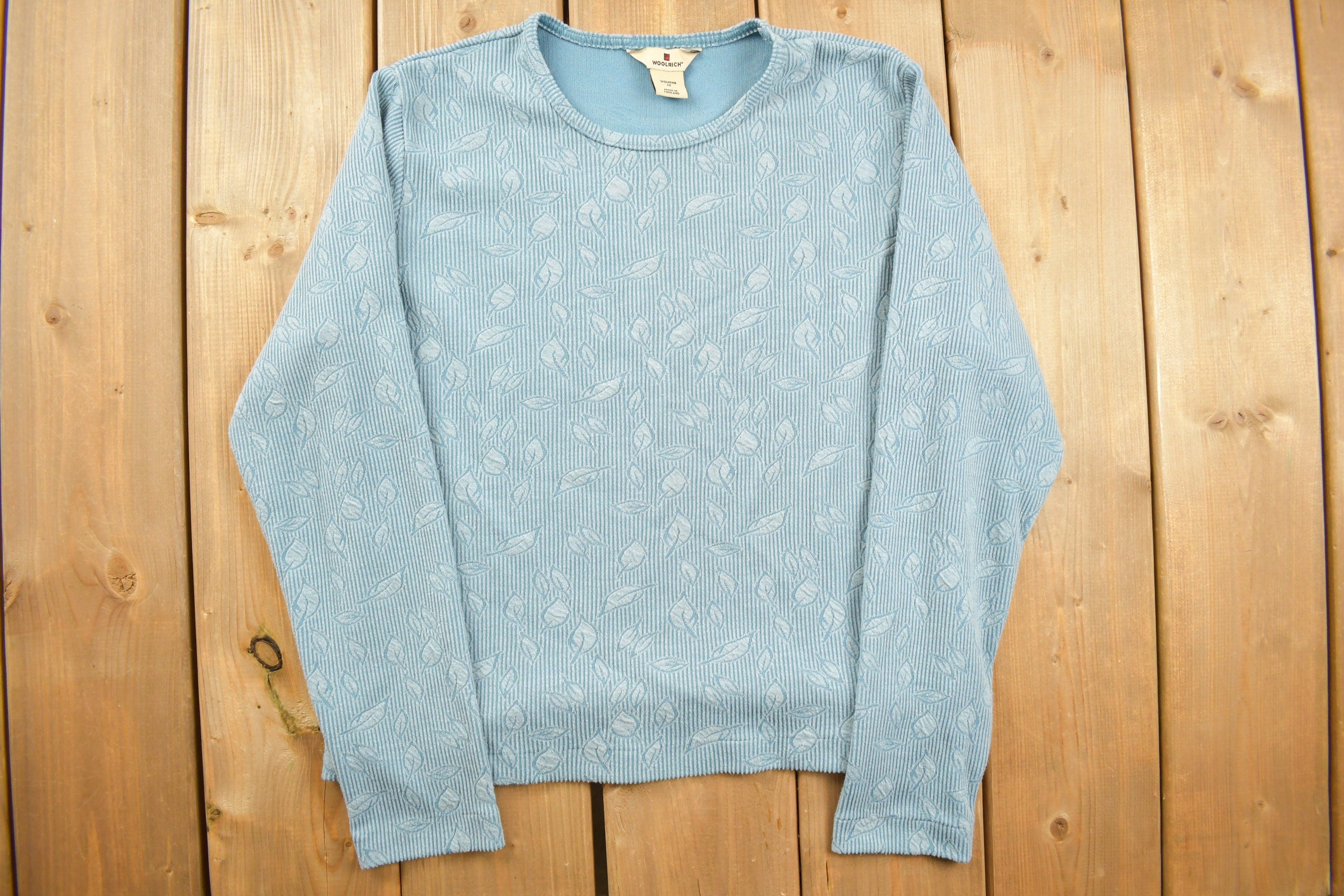 Vintage 1990s Womens Cute Leaf Pattern Woolrich Crewneck Sweater