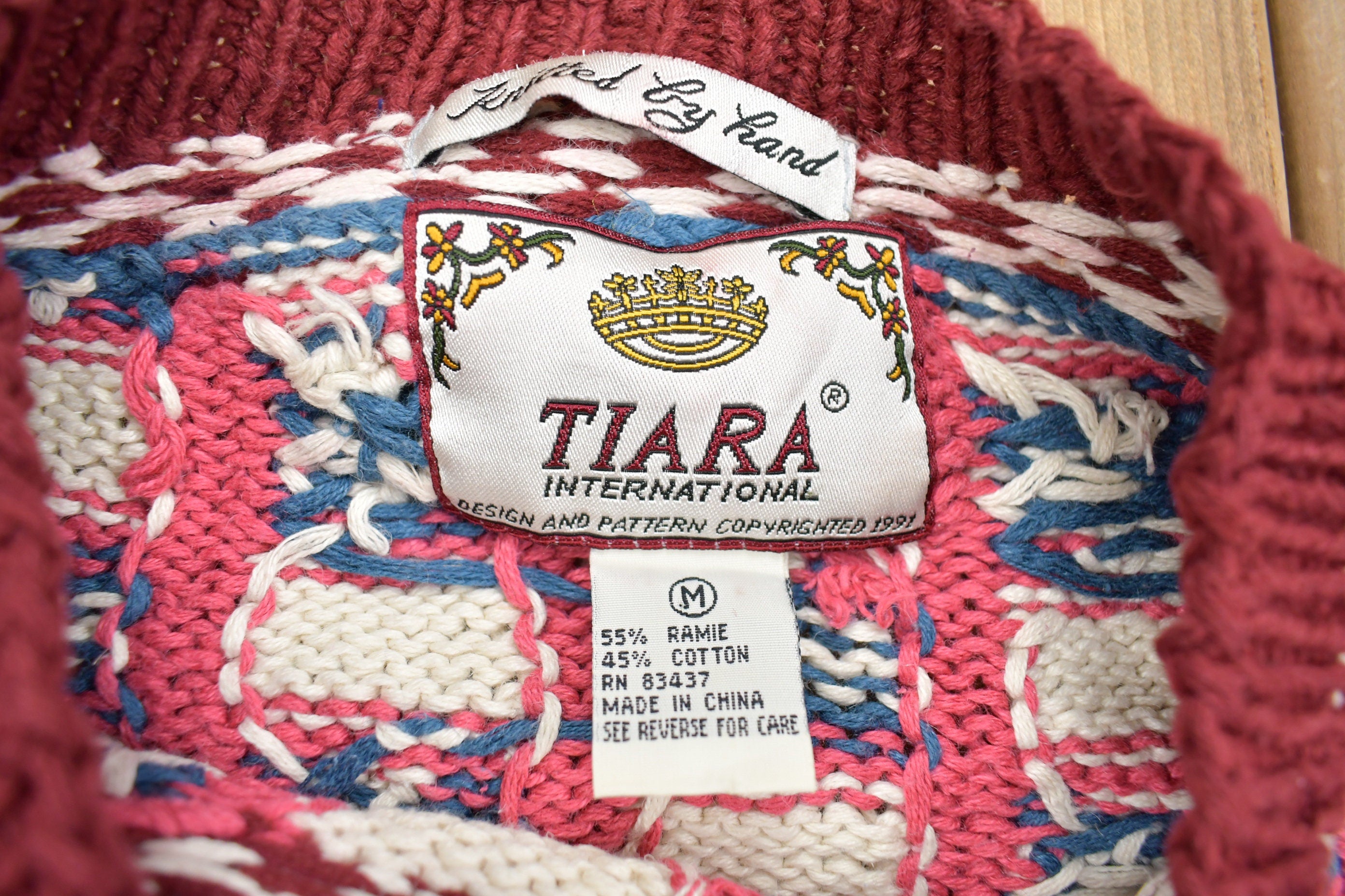 Vintage 1990s 3D Colored Cable Knit Crewneck Sweater