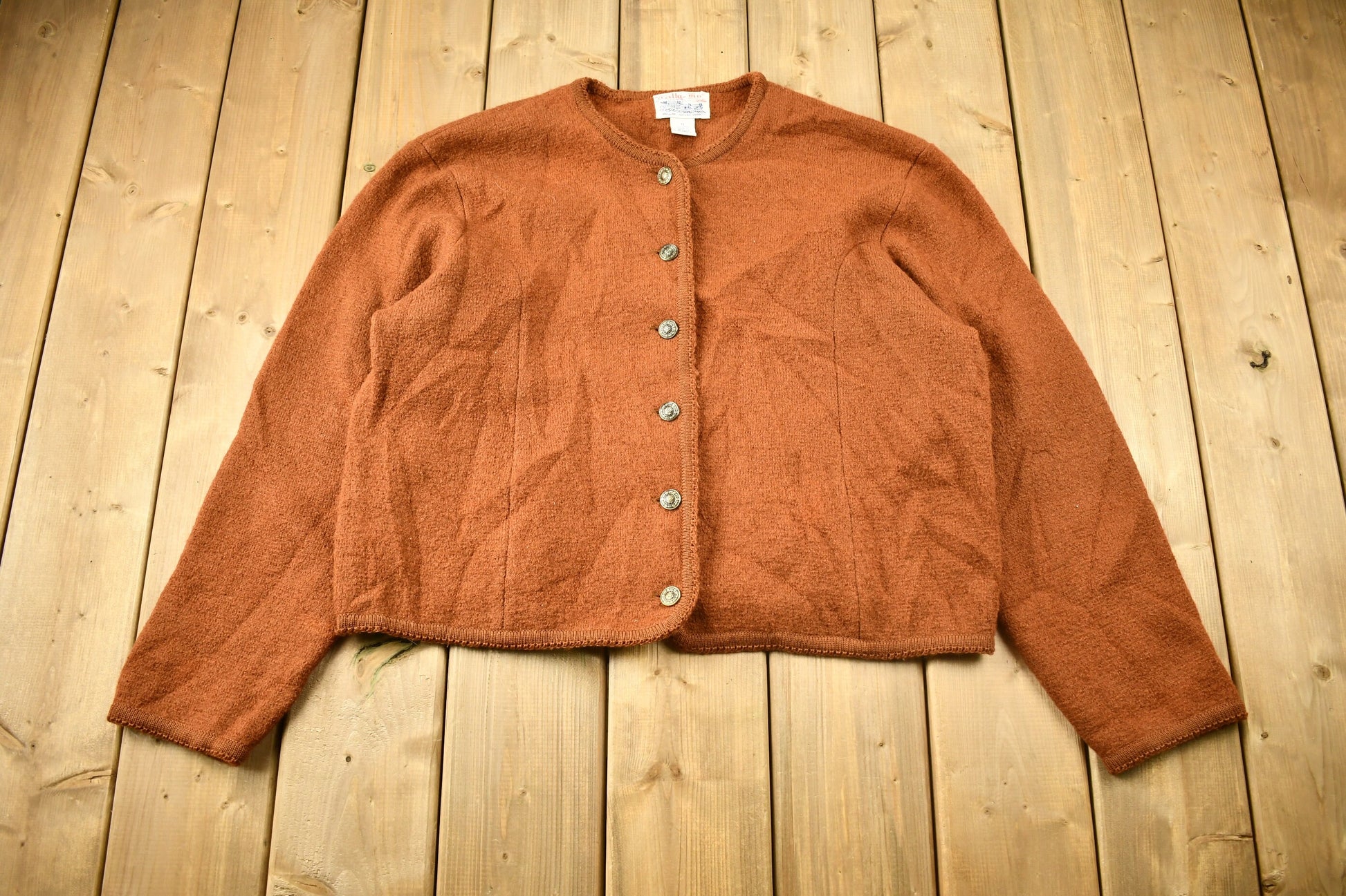 Vintage 1960s Tally-Ho Creation 100% Wool Knit Cardigan Sweater