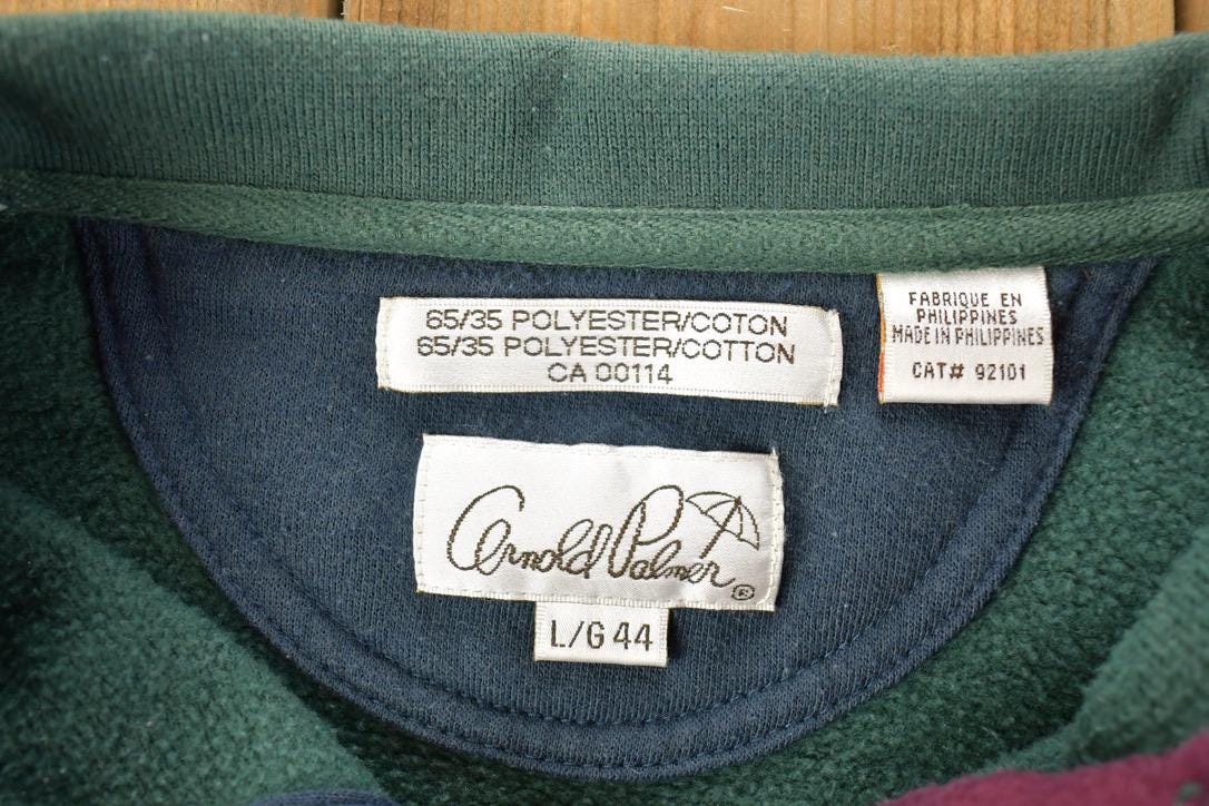 Vintage 1990s Arnold Palmer Quarter Button Collared Crewneck Sweatshirt / 90s Crewneck / Made In USA / Streetwear / Embroidered