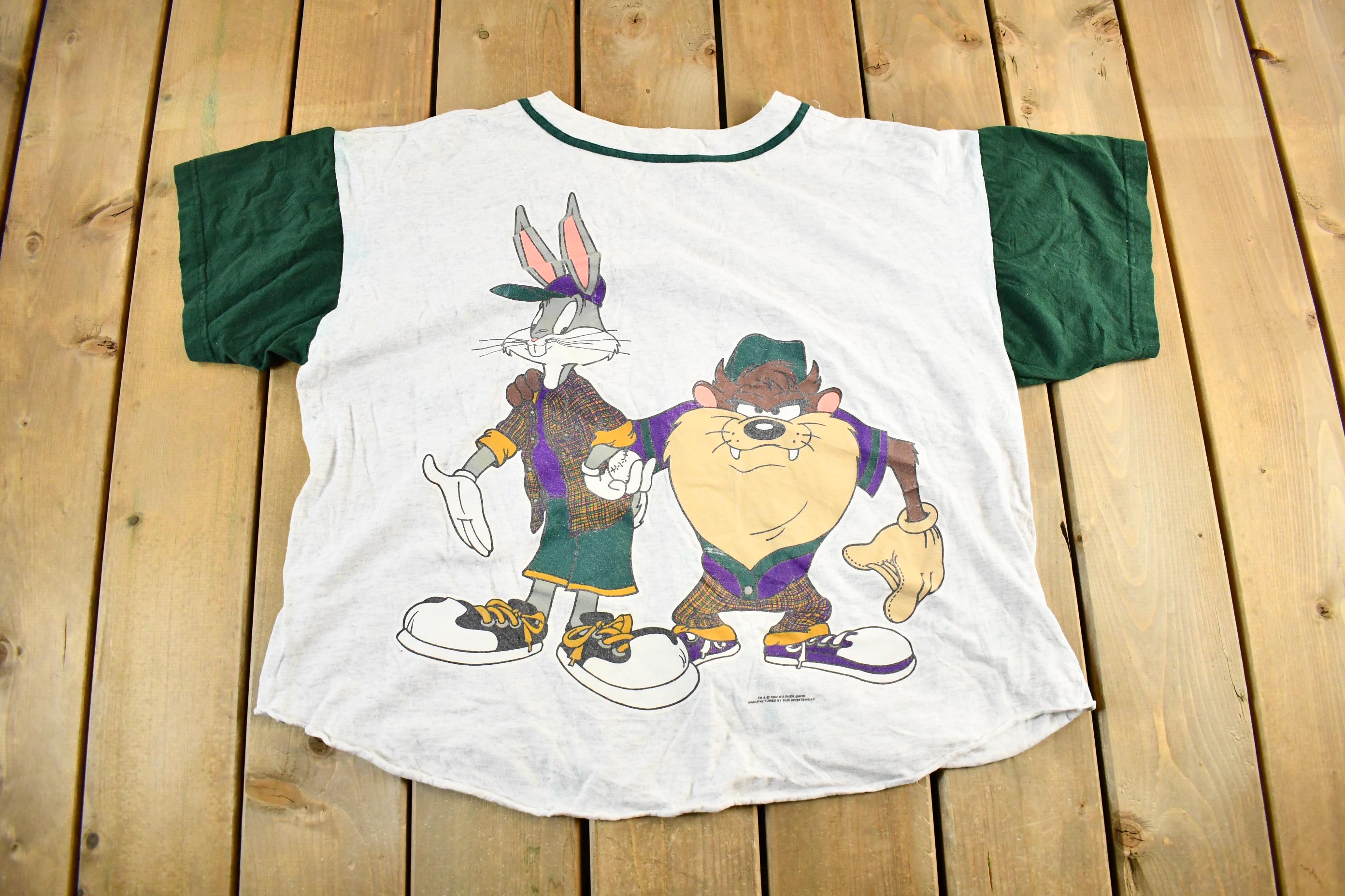 Vintage 1994 Looney Tunes Bugs Bunny Taz Baseball Jersey Shirt Men's XL