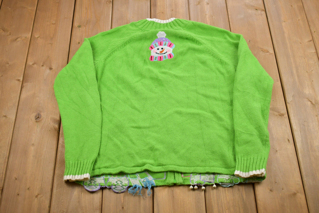 Vintage Carly St. Claire Snowman Embroidered Zip Up Christmas Sweater , 90s Holiday Crewneck , Winter Wear , Festive Graphic Print