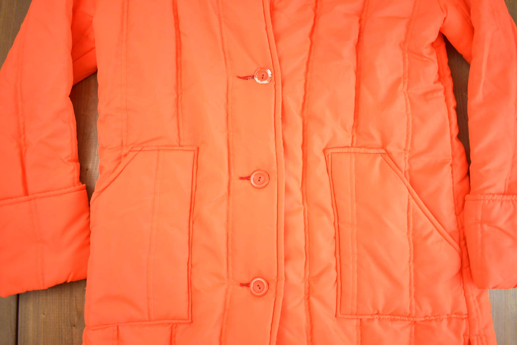 Vintage 1990s Warm Wear Japanese Fluorescent Orange Puffer Jacket
