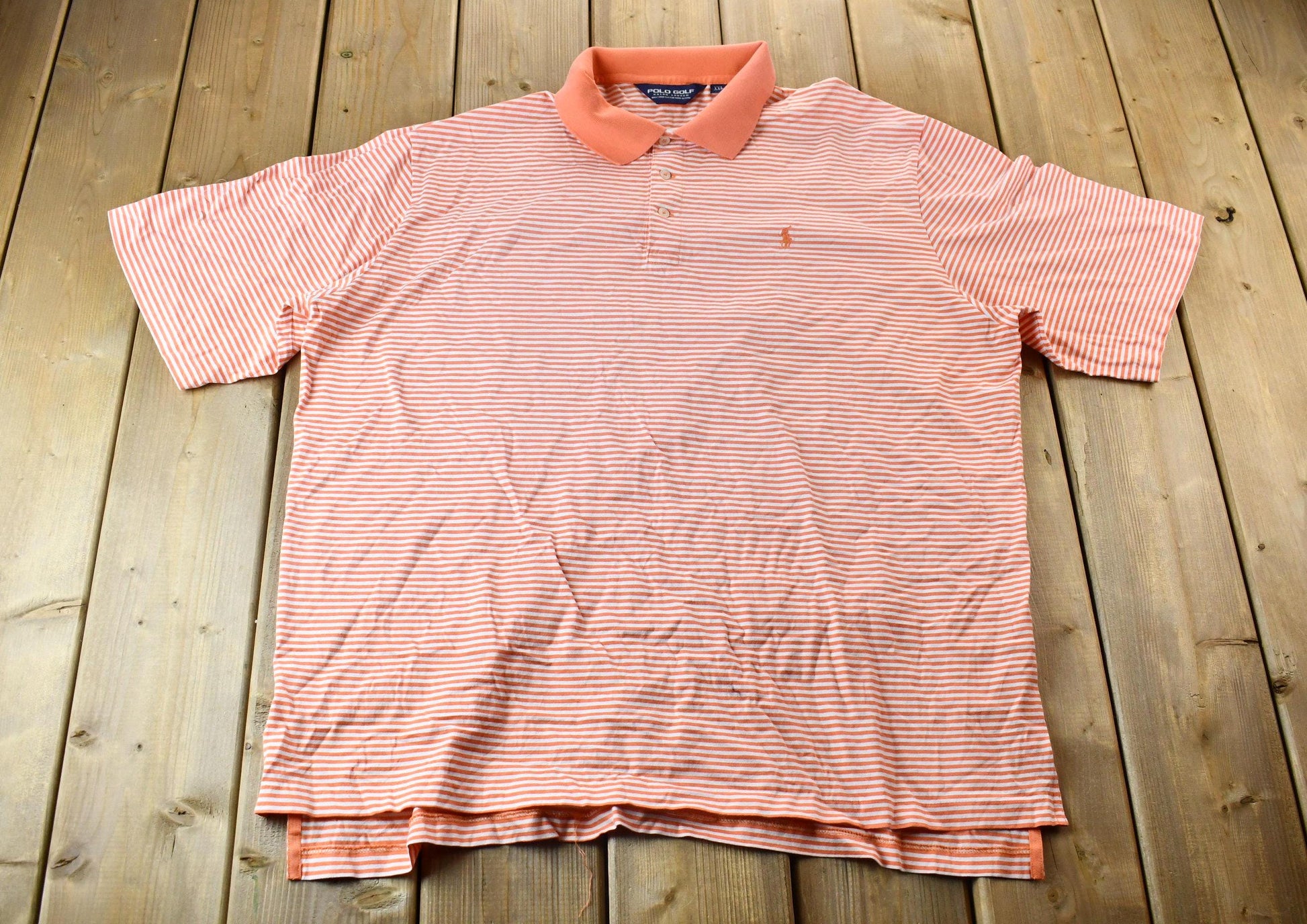 Vintage 1990s Polo Ralph Lauren Striped Crest Golf Polo Shirt