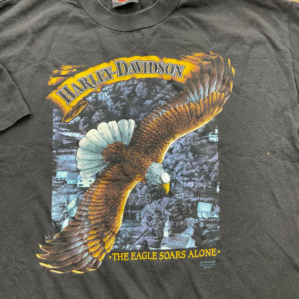 Vintage 1989 Harley Davidson Motorcycles 3D Emblem Eagle T-Shirt