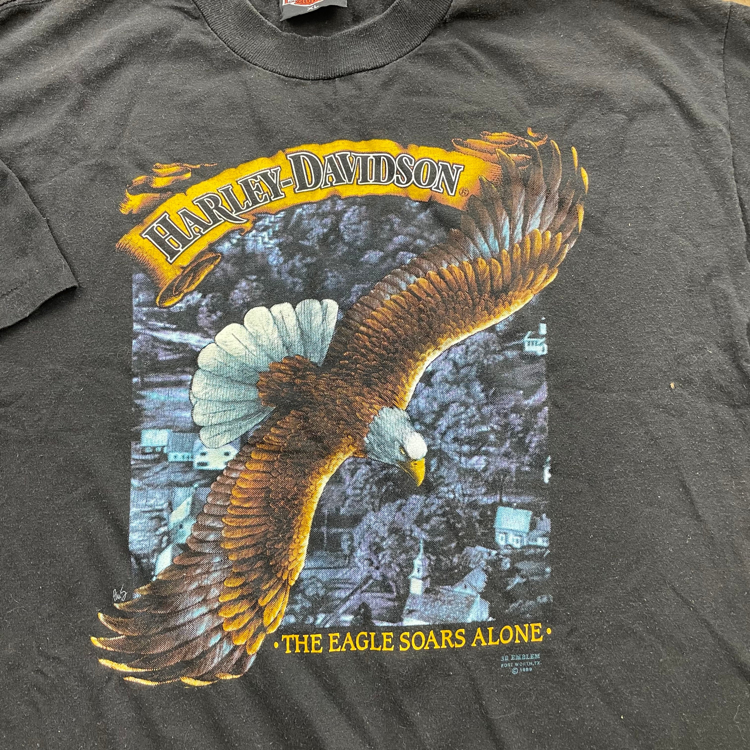 Vintage 1989 Harley Davidson Motorcycles 3D Emblem Eagle T-Shirt