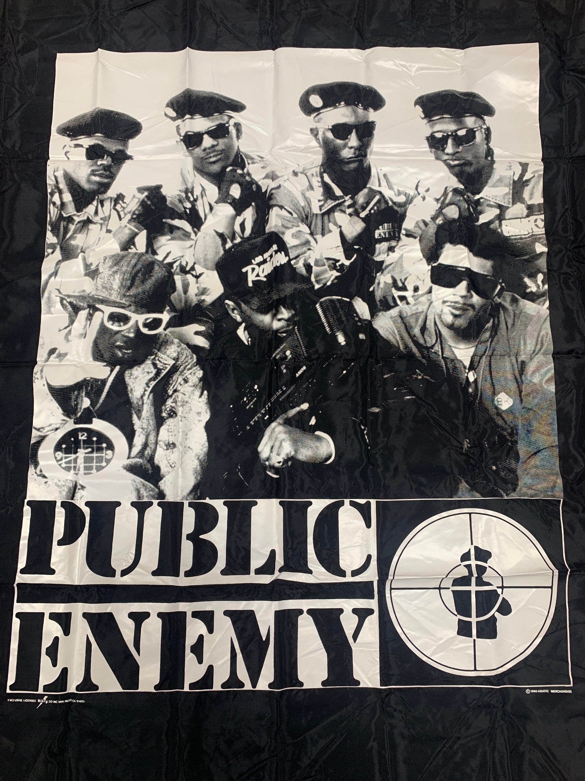 Vintage 1990 Public Enemy Screen Printed Polyester Banner Dead Stock