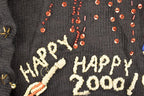 Vintage Y2K New Year Heavy Embroidered Abstract Knit Cardigan Sweater Women's L