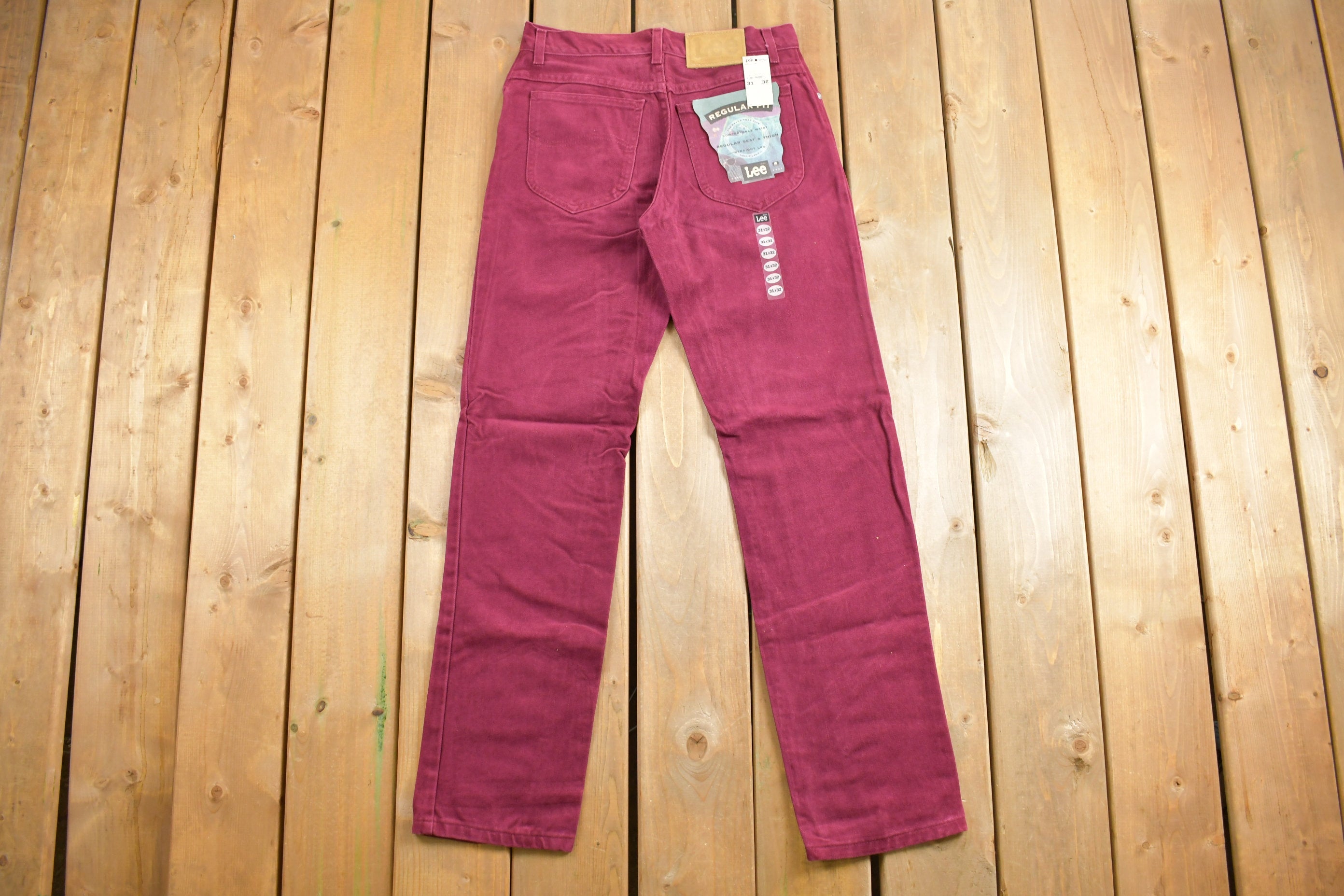 LEE Denim Regular Fit Deadstock Vintage 1980s Jeans Size 28 x 32 Burgundy