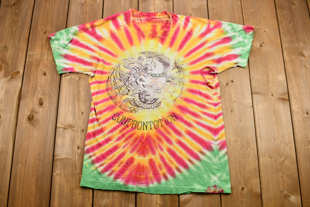 Vintage Early 1990s Thrashed Bob Marley Confrontation Tie Dye T-Shirt