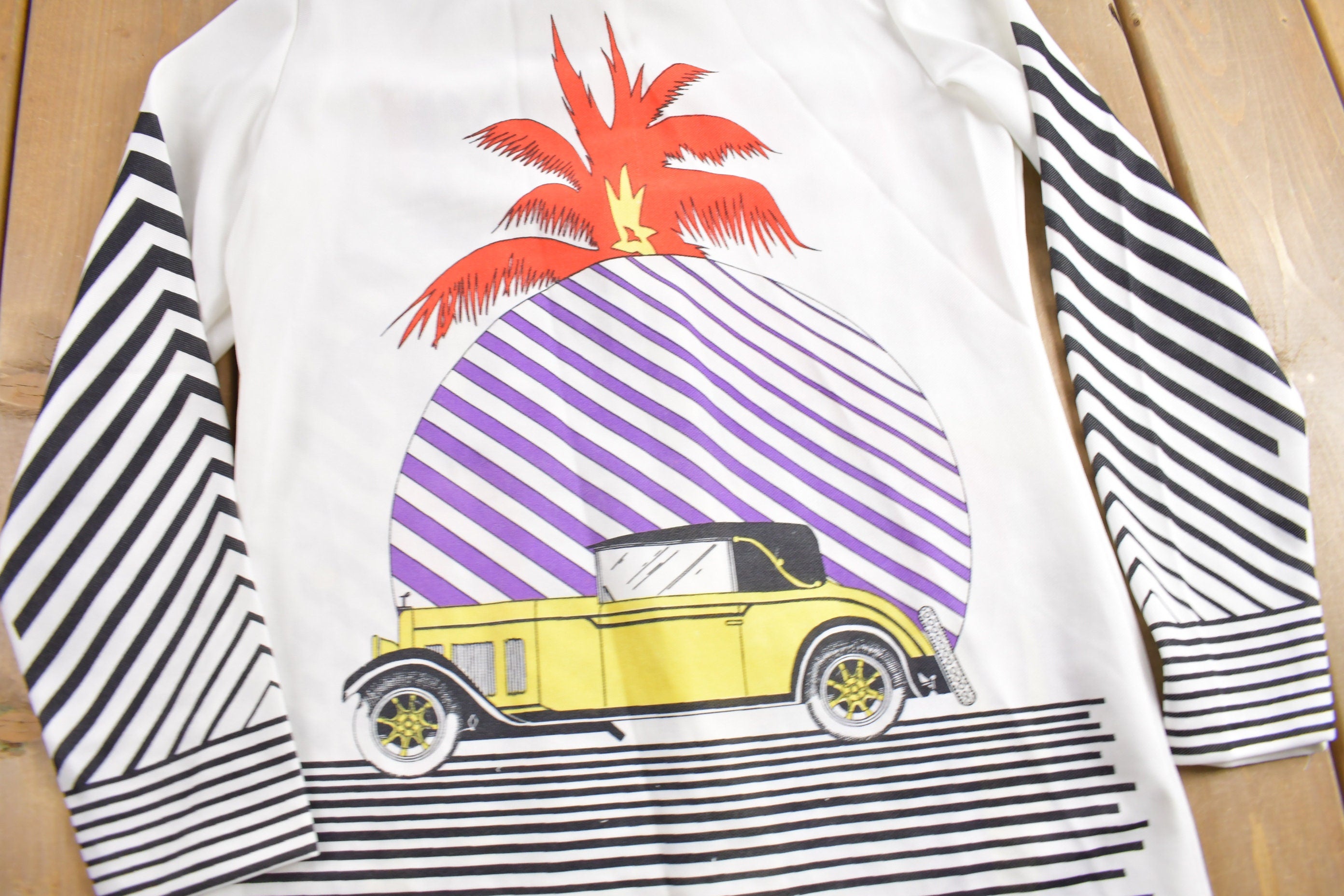 Vintage 1970s Parisian Art Deco Graphic Button Up Shirt