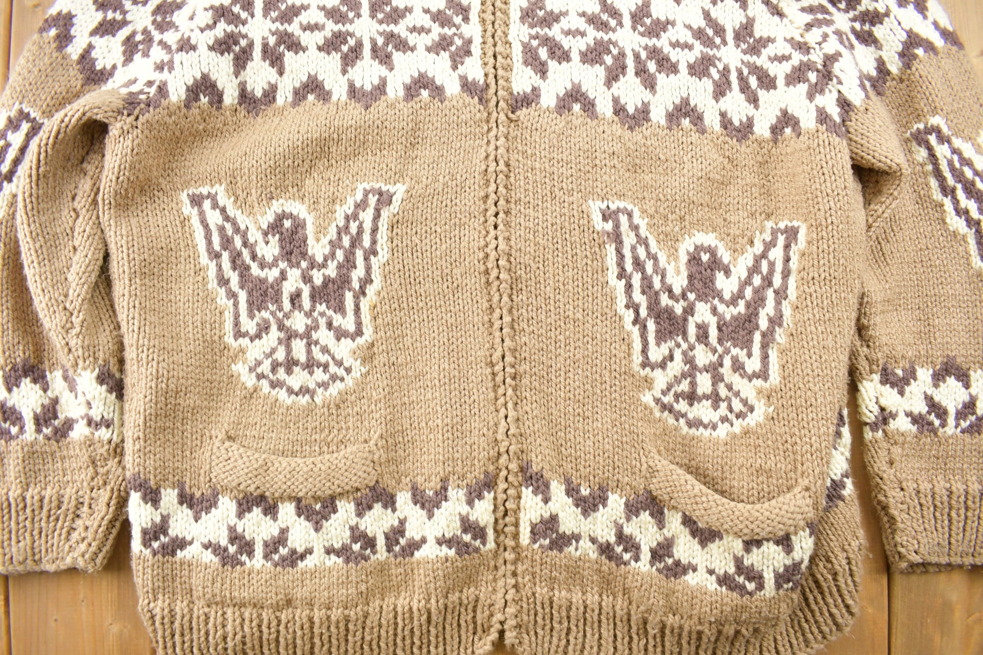 Vintage 1970s Cowichan Shall Collar Knit Eagle Sweater