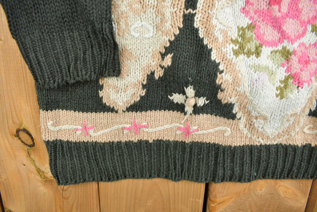 Vintage Beldoch Popper Floral Knit Mock Neck Sweater